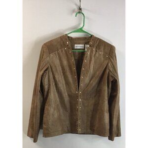 Foxy Alfred Dunner Blazer Jacket Womens 8 Brown Suede Studded  Lined Open 🦊